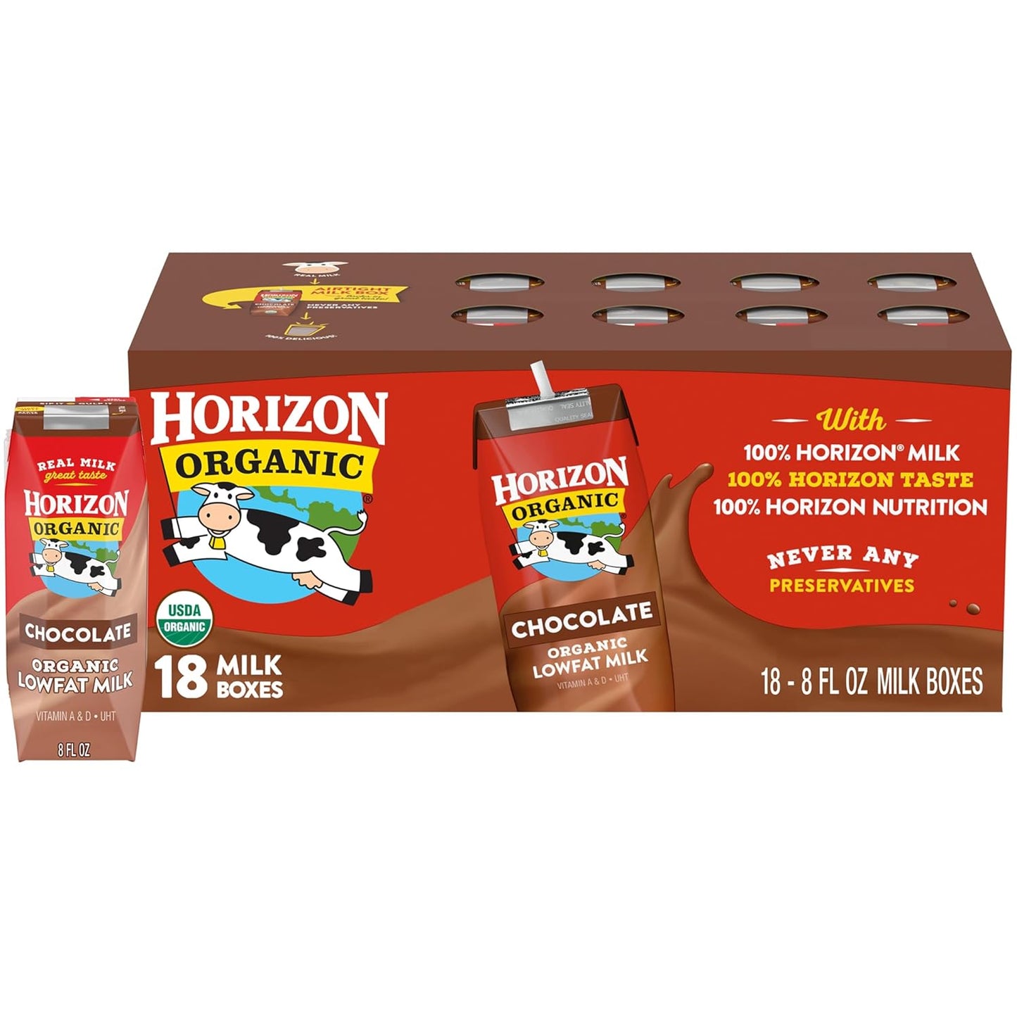 Horizon Organic Shelf-Stable 1% Low Fat Milk Boxes, Chocolate, 8 fl oz, 18 Pack